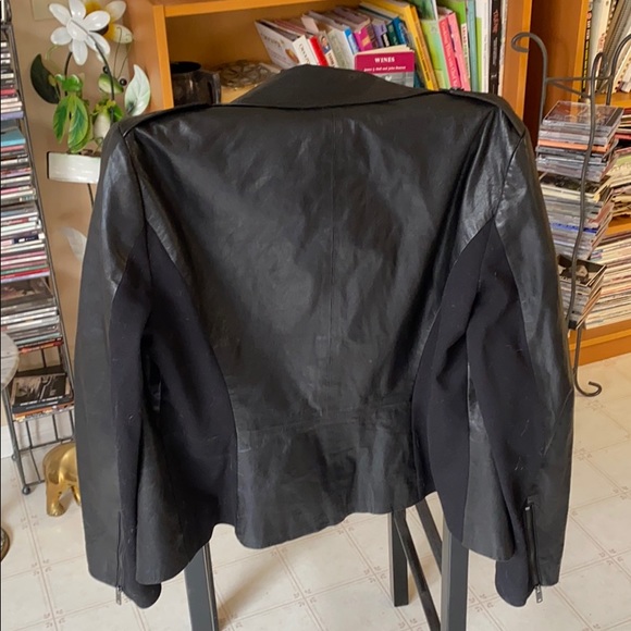 DKNY black leather jacket with nylon side panels. - Picture 3 of 13